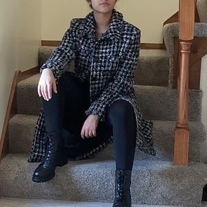 Vintage Marvin Richards black and white gingham tweed long coat szM